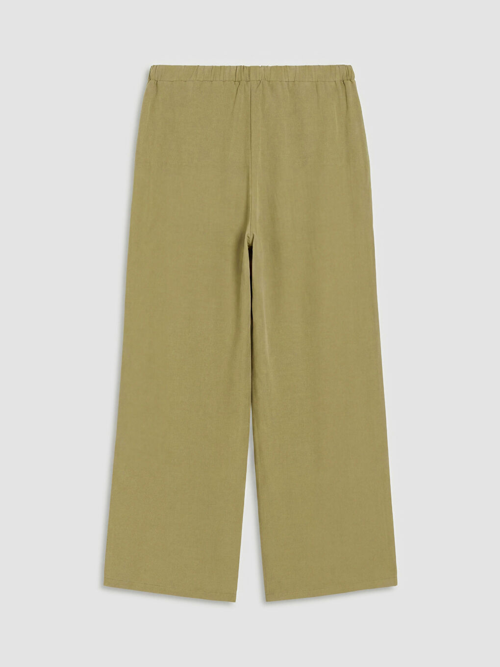 Haki Beli Lastikli Keten Karışımlı Kadın Pantolon-1