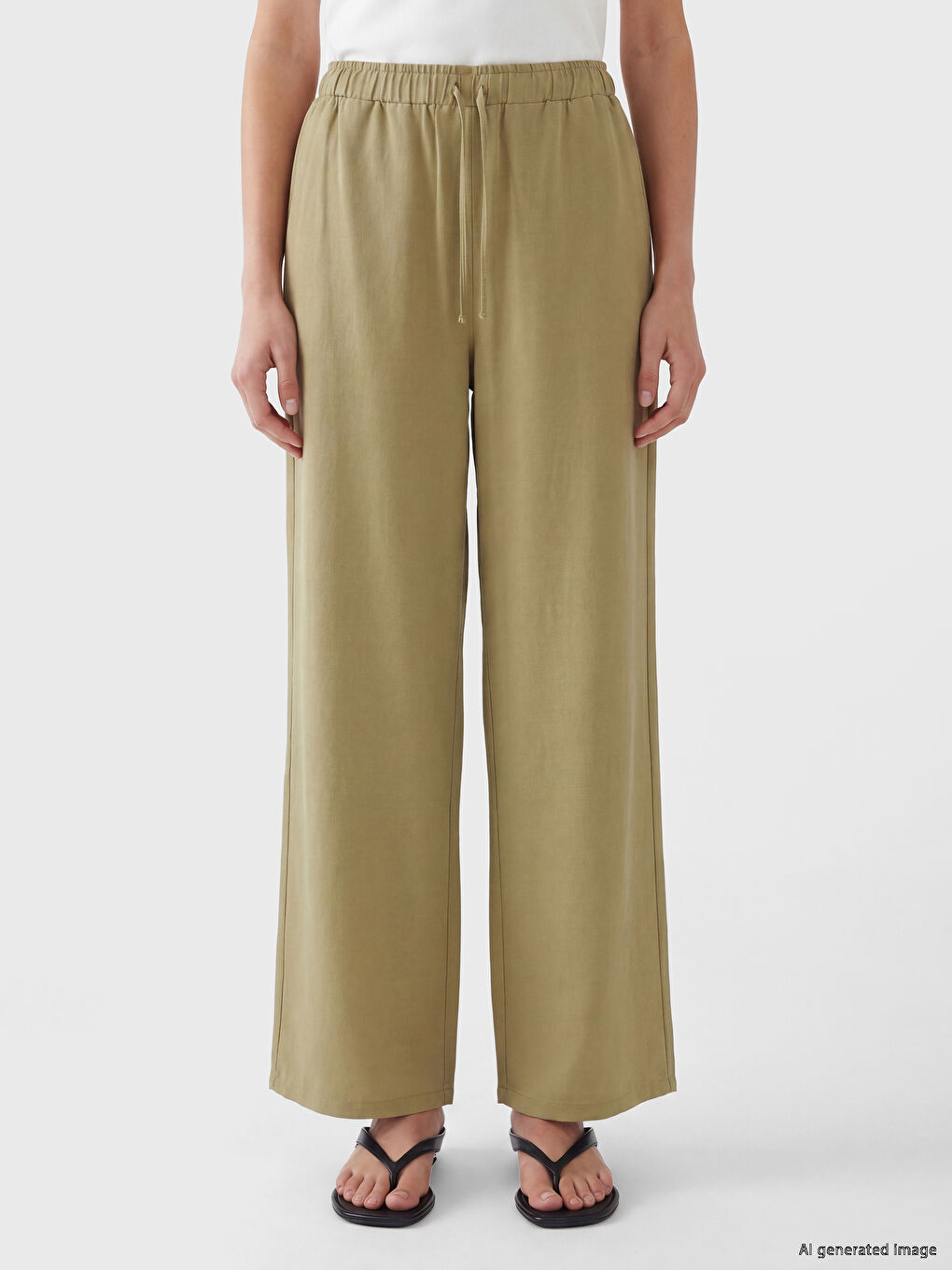 Elastic Waist Linen Blend Women's Trousers-1