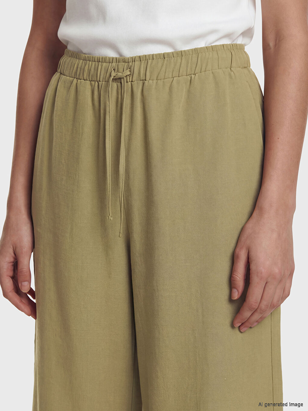 Elastic Waist Linen Blend Women's Trousers-2