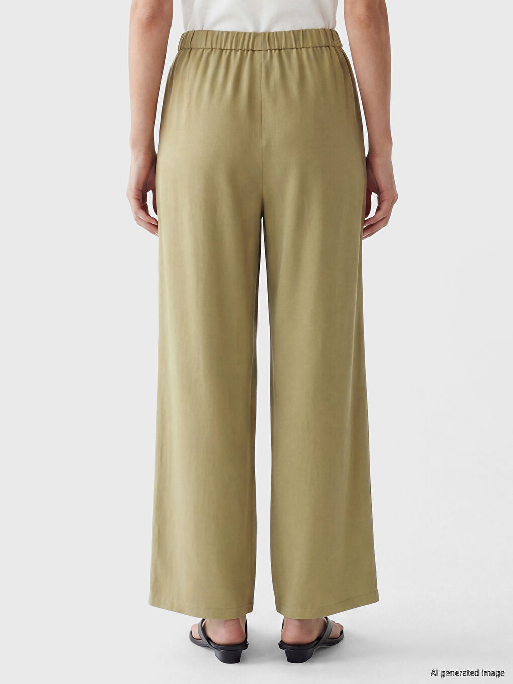Elastic Waist Linen Blend Women's Trousers-3