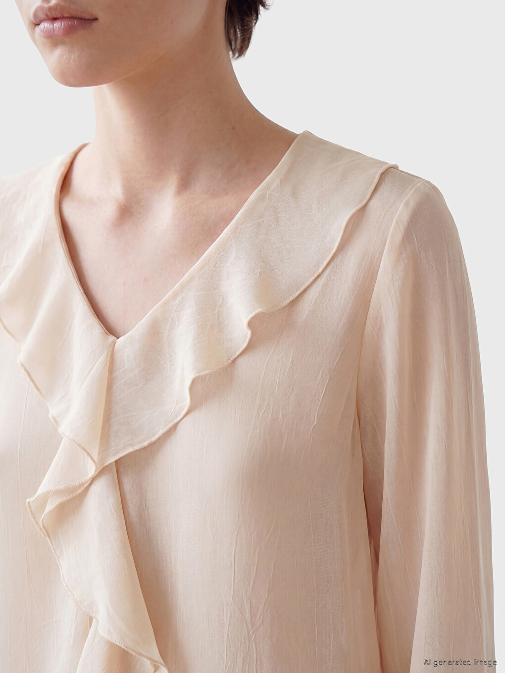 Women's Plus Size V-Neck Frilled Blouse-2