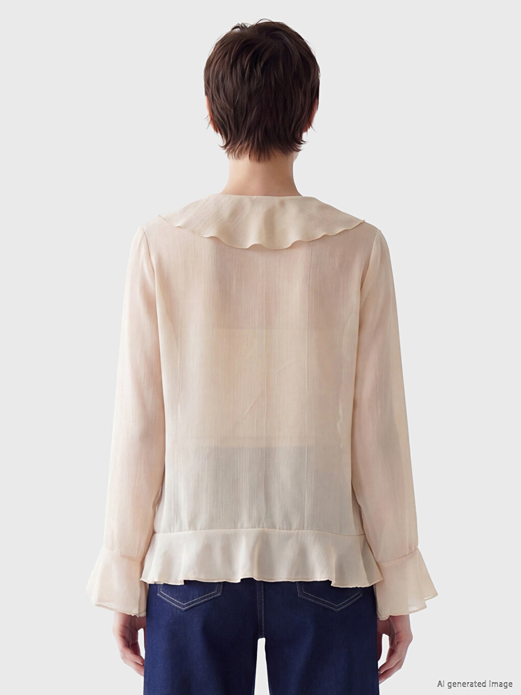 Women's Plus Size V-Neck Frilled Blouse-3