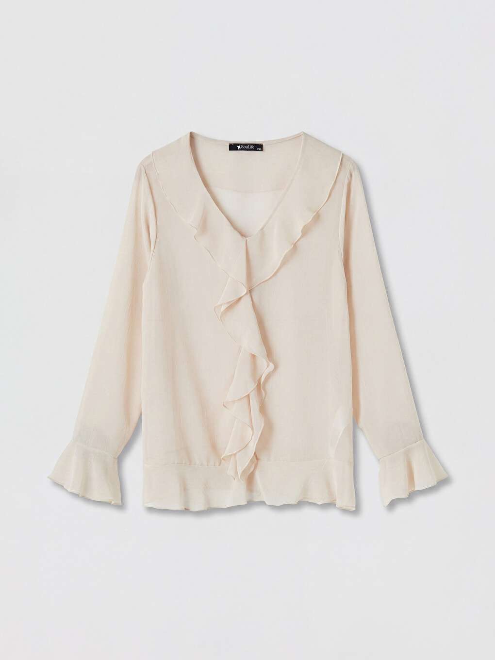 Women's Plus Size V-Neck Frilled Blouse-4