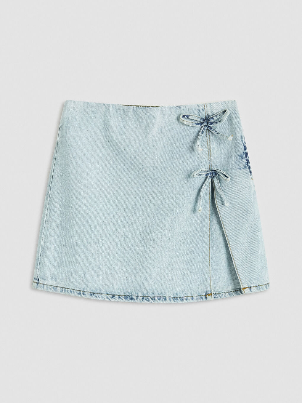Mavi Fiyonk Detaylı Kız Çocuk Jean Şort Etek