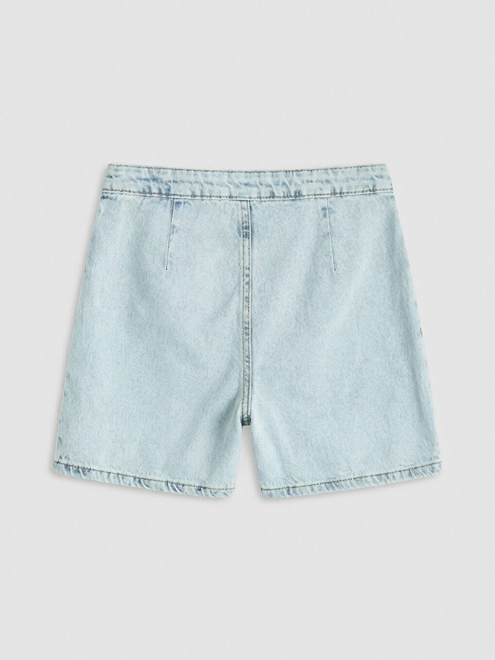 Mavi Fiyonk Detaylı Kız Çocuk Jean Şort Etek-1