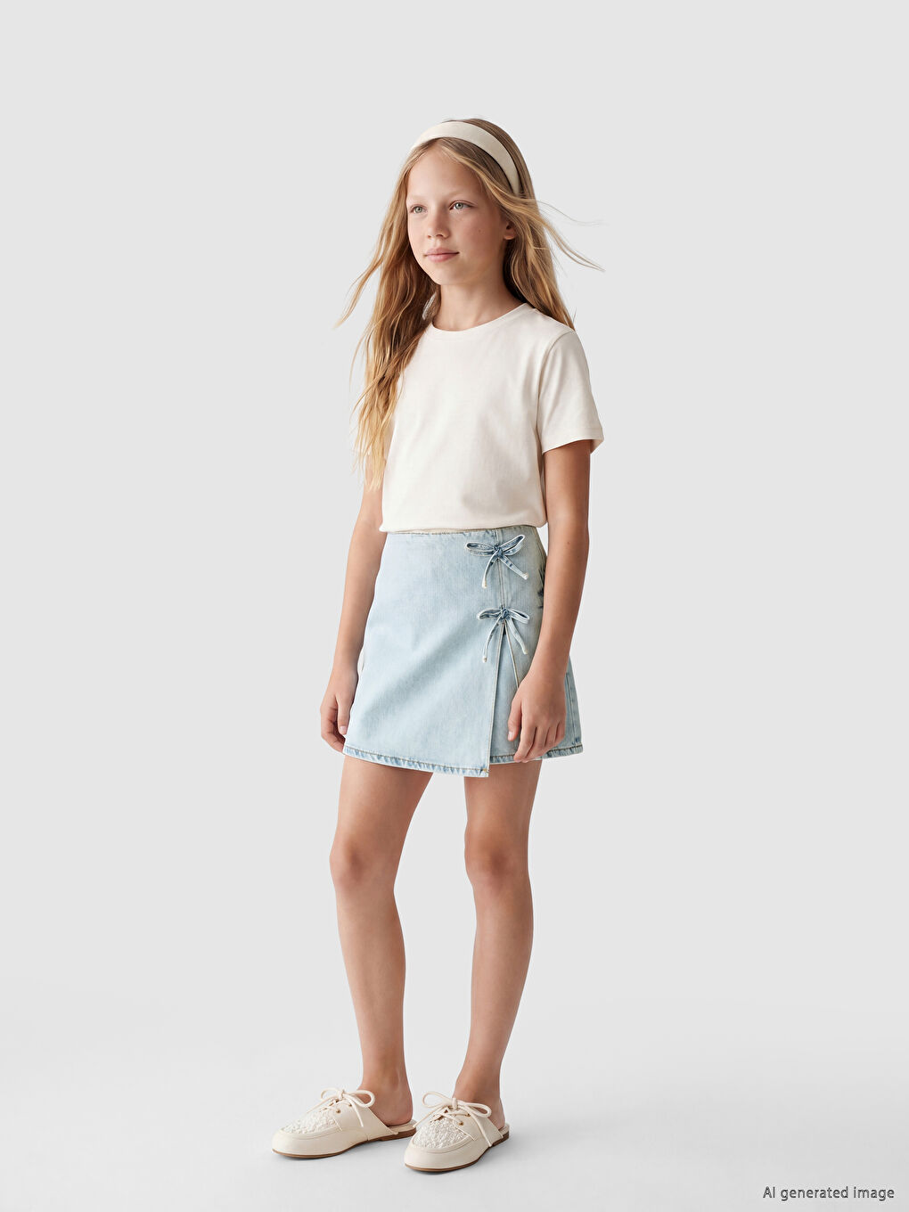 Bow Detailed Girls' Jean Skort