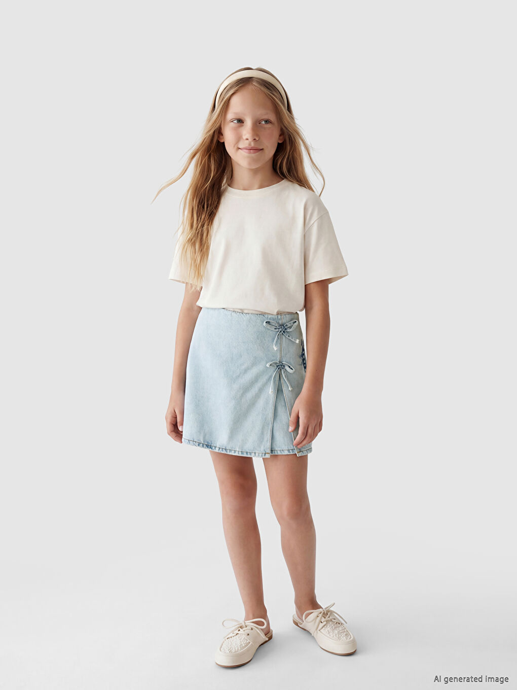 Bow Detailed Girls' Jean Skort-1