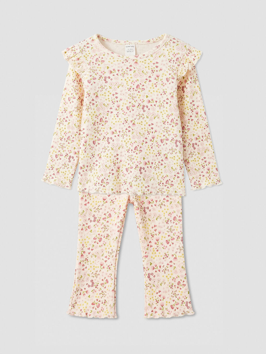 Ekru Çiçekli Kız Bebek Tişört ve Tayt