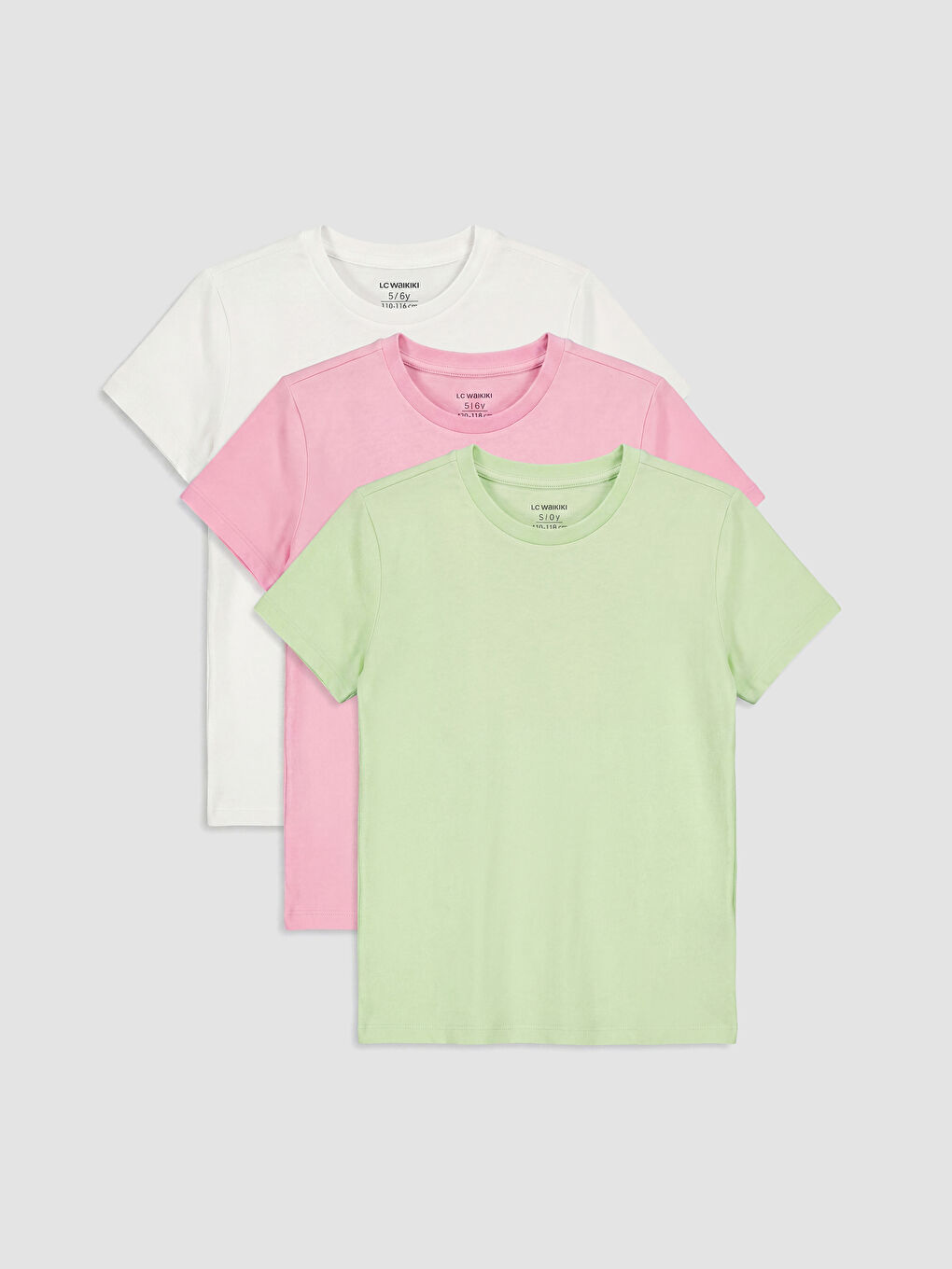 Ekru Bisiklet Yaka Kız Çocuk 3'lü Tişört