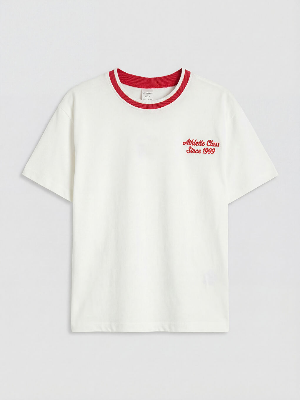 Ekru Bisiklet Yaka Nakışlı Erkek Çocuk Tişört