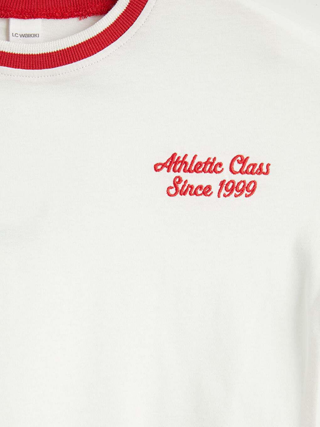 Ekru Bisiklet Yaka Nakışlı Erkek Çocuk Tişört-2