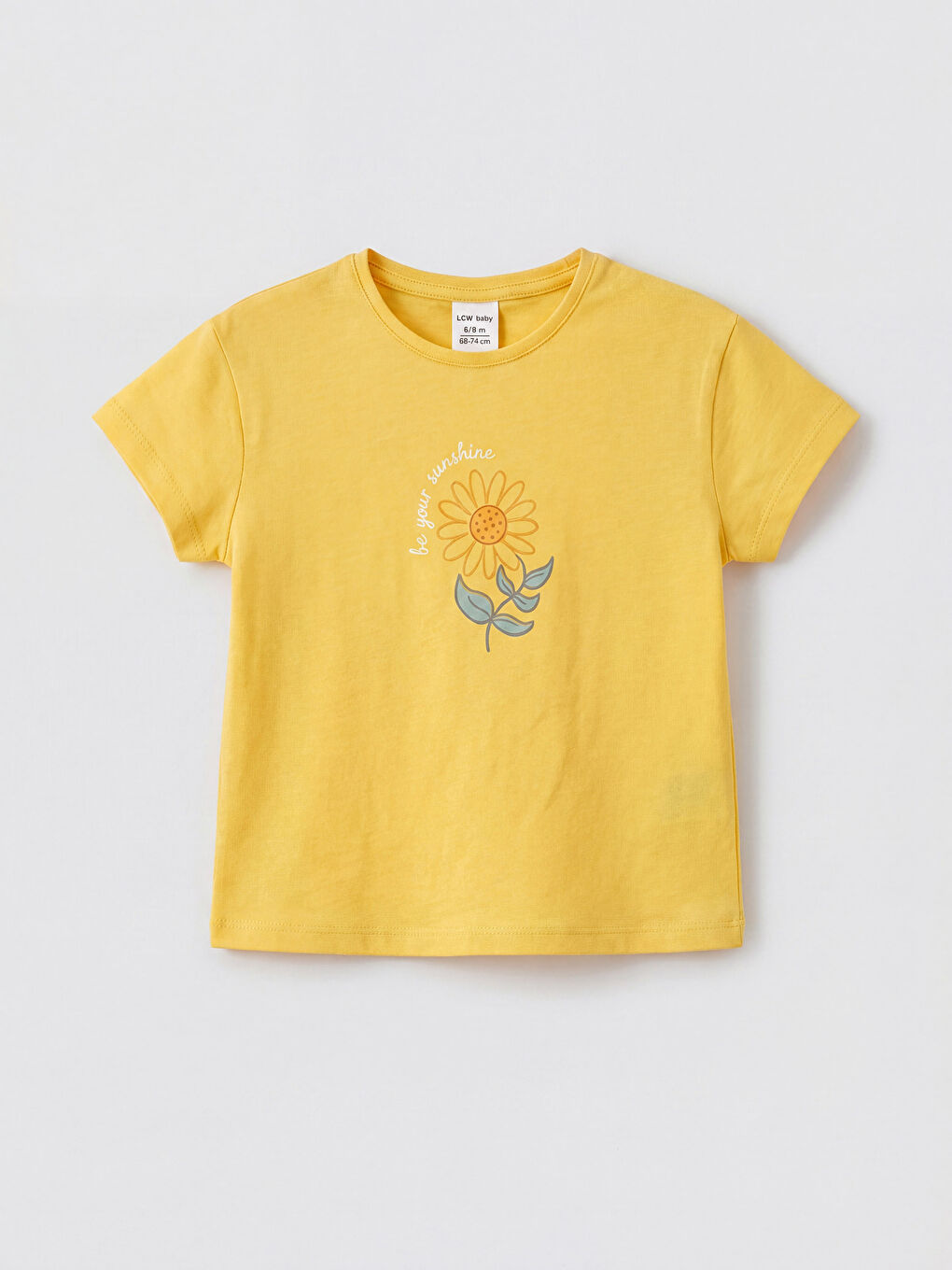 Sarı Bisiklet Yaka Baskılı Kız Bebek Tişört