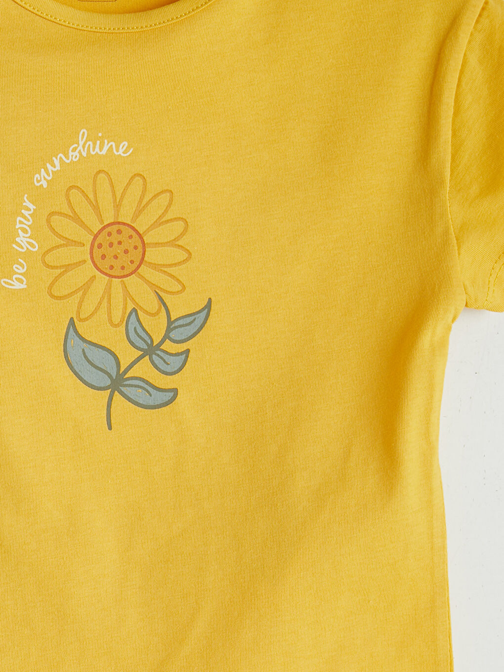 Sarı Bisiklet Yaka Baskılı Kız Bebek Tişört-2