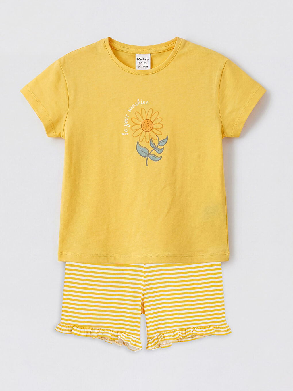 Sarı Çiçek Baskılı Kız Bebek Tişört ve Şort Takım