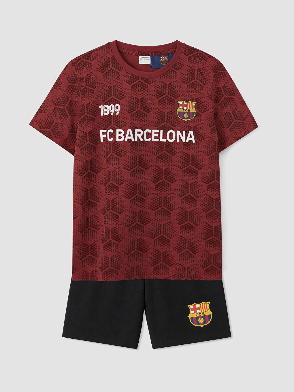 Bordo FC Barcelona Baskılı Erkek Çocuk Şortlu Pijama Takımı