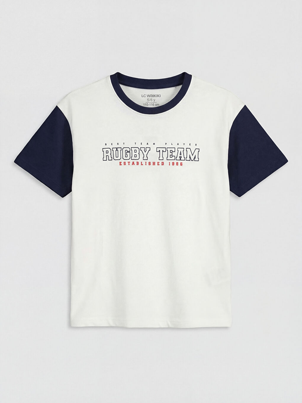 Ekru Bisiklet Yaka Baskılı Erkek Çocuk Tişört