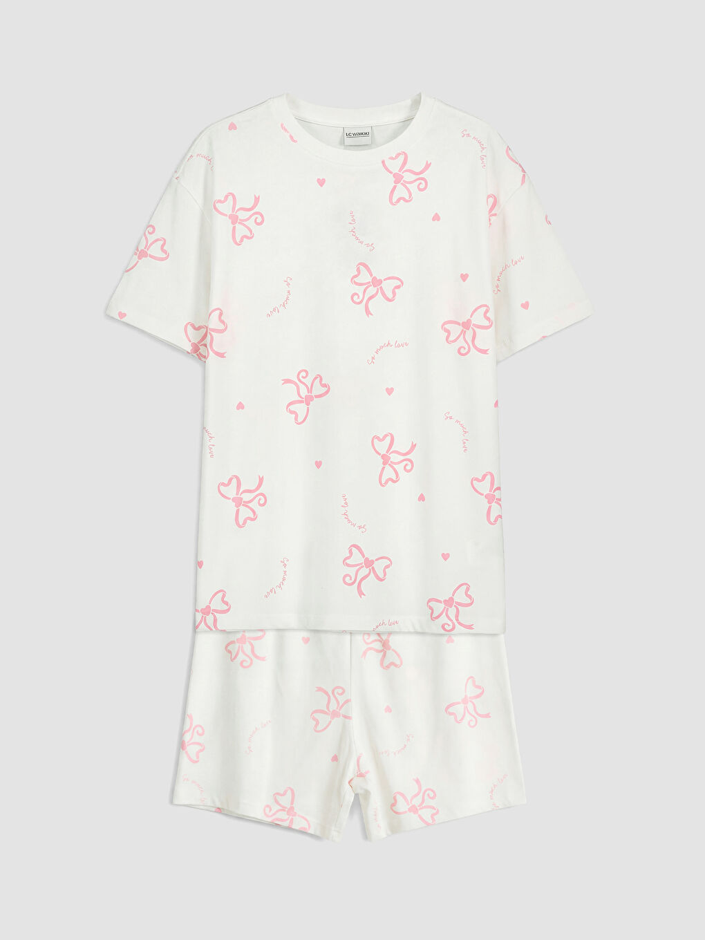 Ekru Fiyonk Baskılı Kız Çocuk Şortlu Pijama Takımı