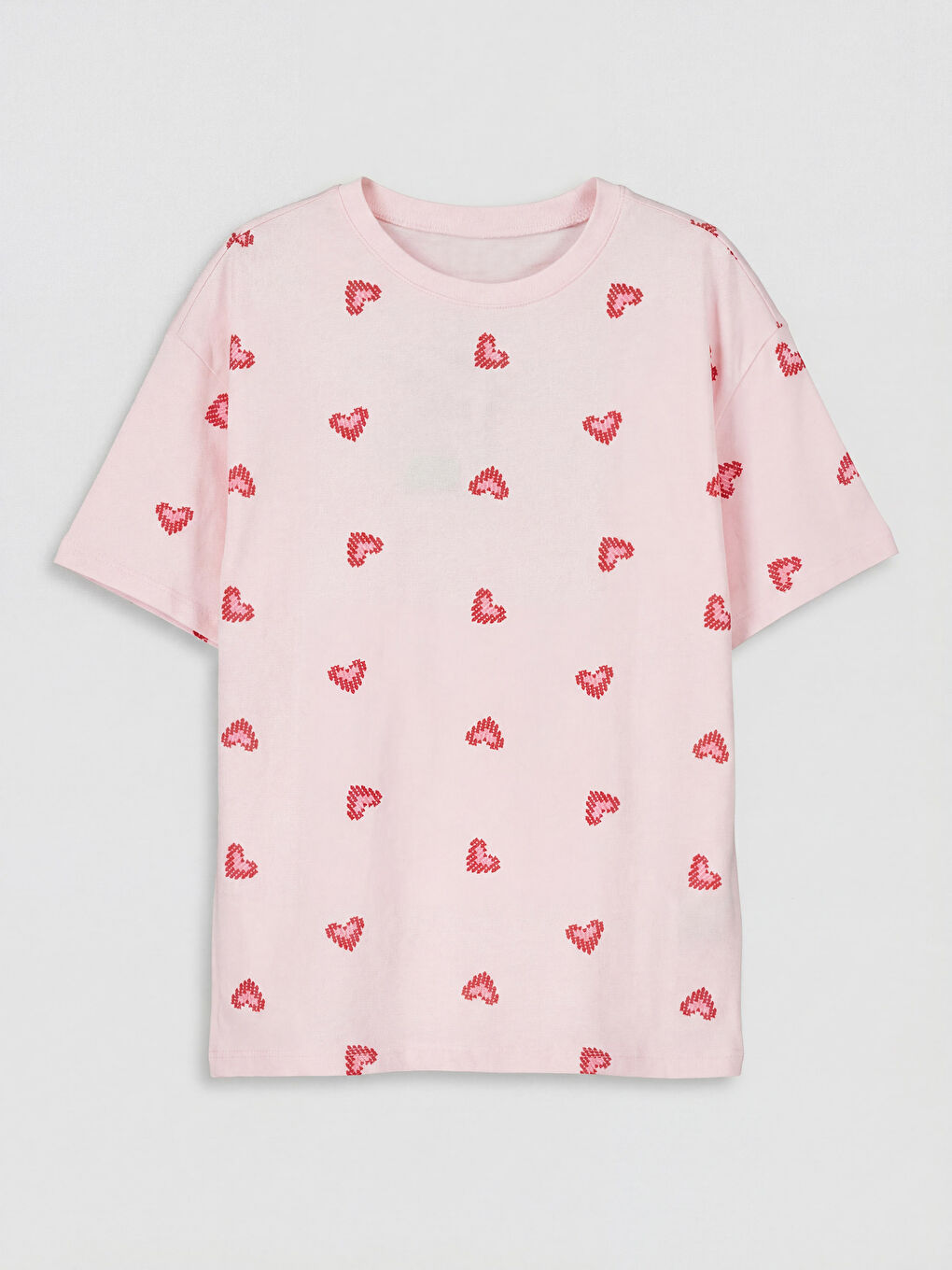 Pembe Kalp Baskılı Kız Çocuk Şortlu Pijama Takımı-1