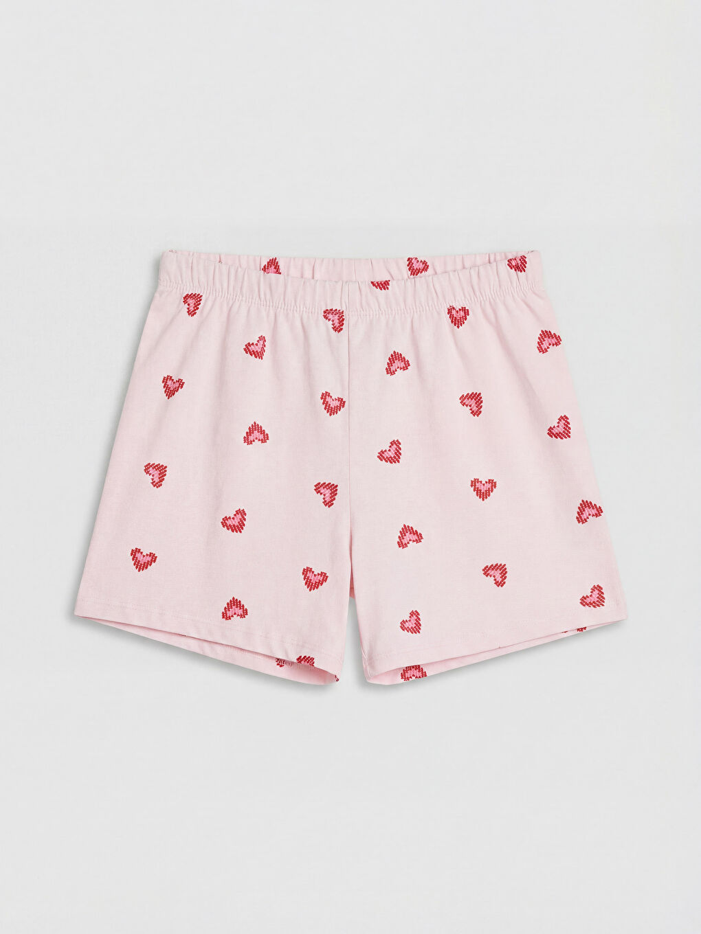 Pembe Kalp Baskılı Kız Çocuk Şortlu Pijama Takımı-3