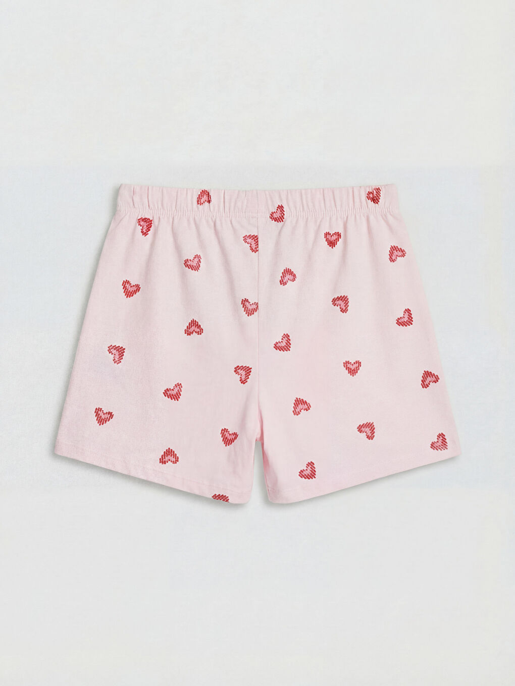 Pembe Kalp Baskılı Kız Çocuk Şortlu Pijama Takımı-4