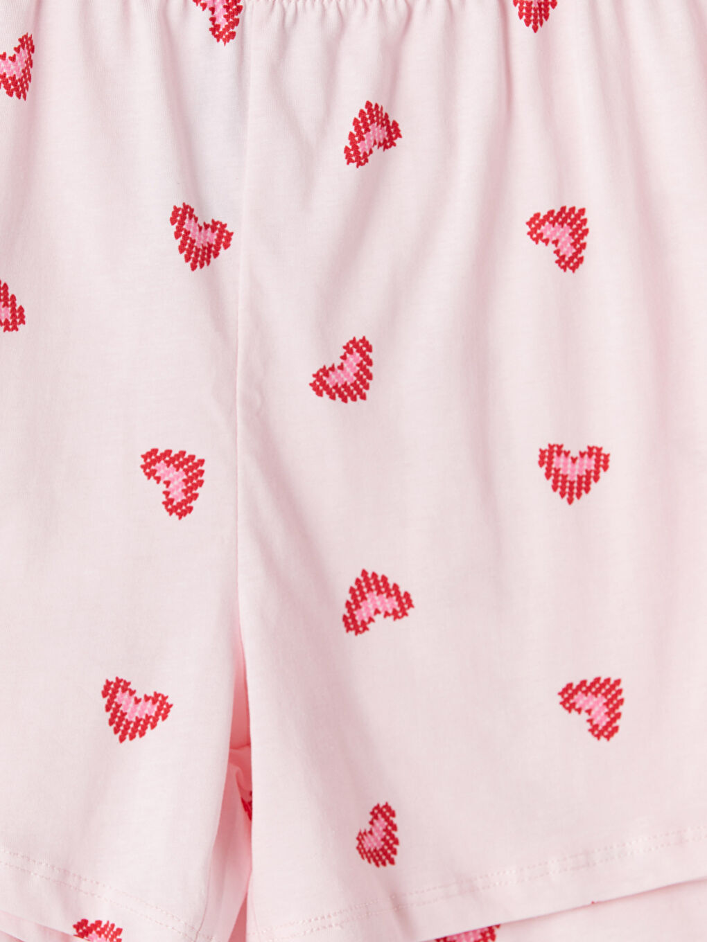Pembe Kalp Baskılı Kız Çocuk Şortlu Pijama Takımı-6