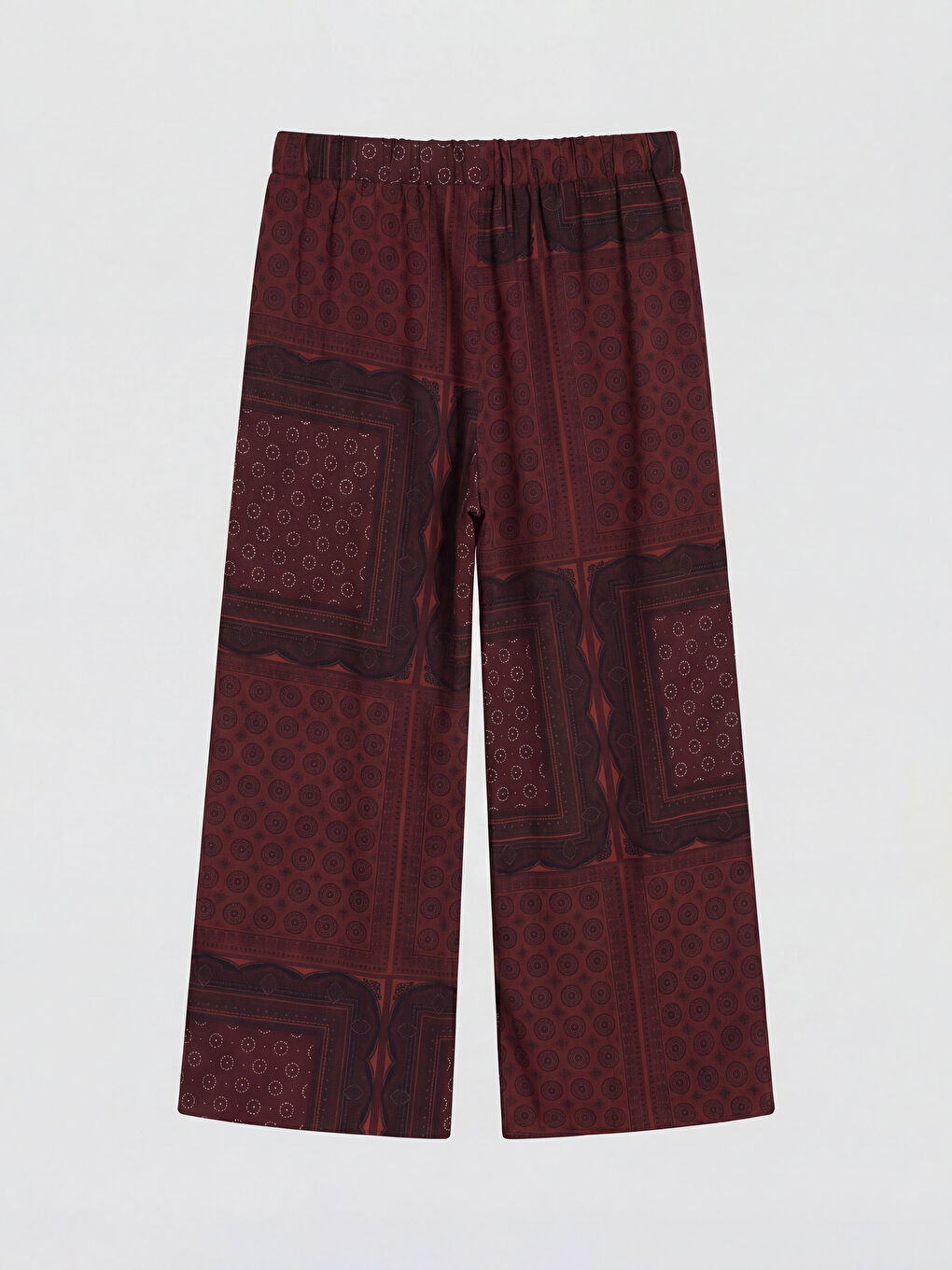 Kahverengi Beli Lastikli Desenli Kadın Pantolon-1