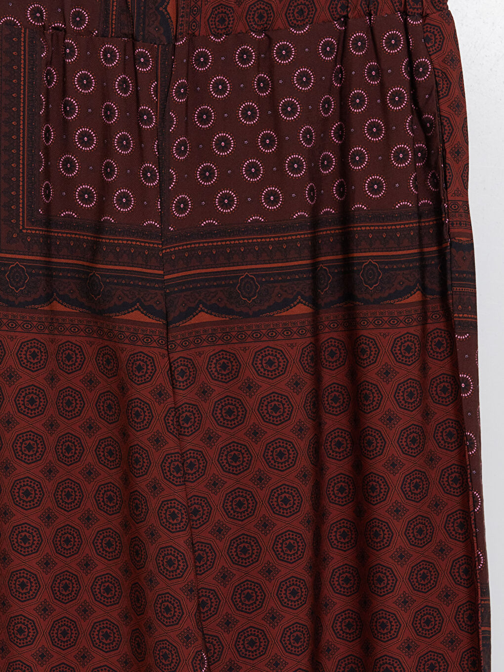 Kahverengi Beli Lastikli Desenli Kadın Pantolon-2