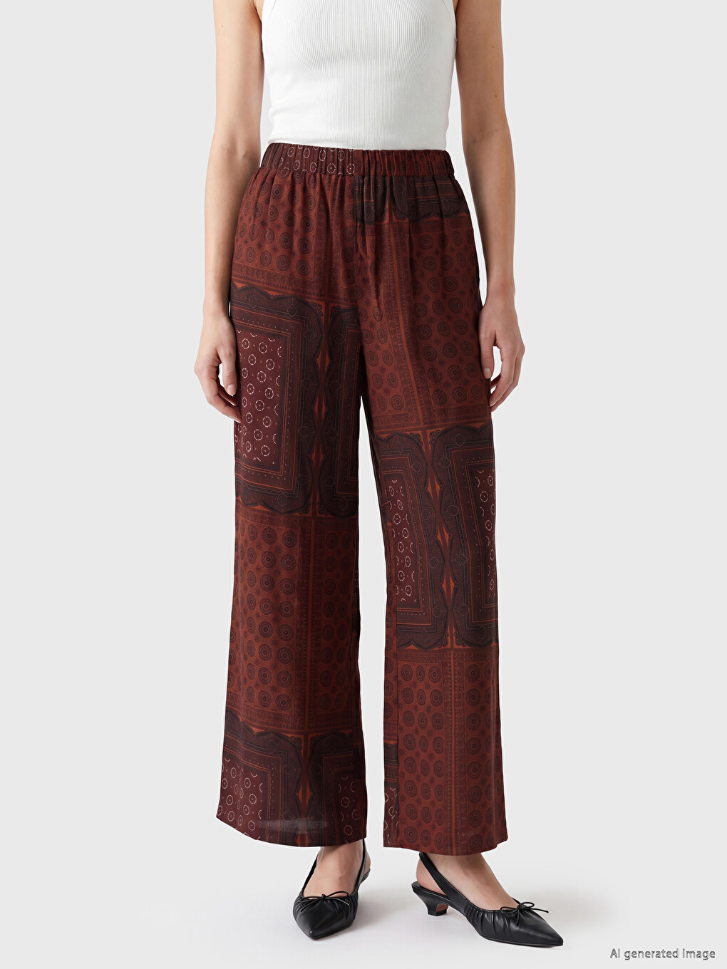Elastic Waist Patterned Women's Trousers-1