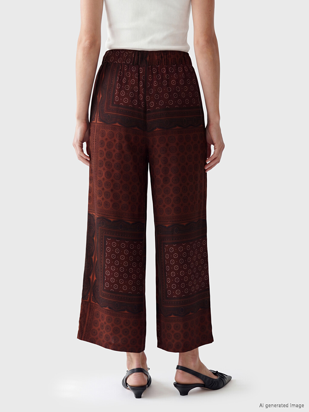 Elastic Waist Patterned Women's Trousers-3
