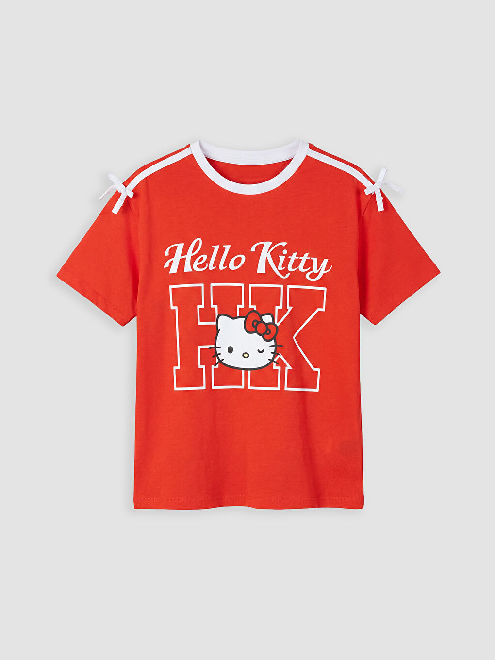 Kırmızı Bisiklet Yaka Hello Kitty Baskılı Kız Çocuk Tişört
