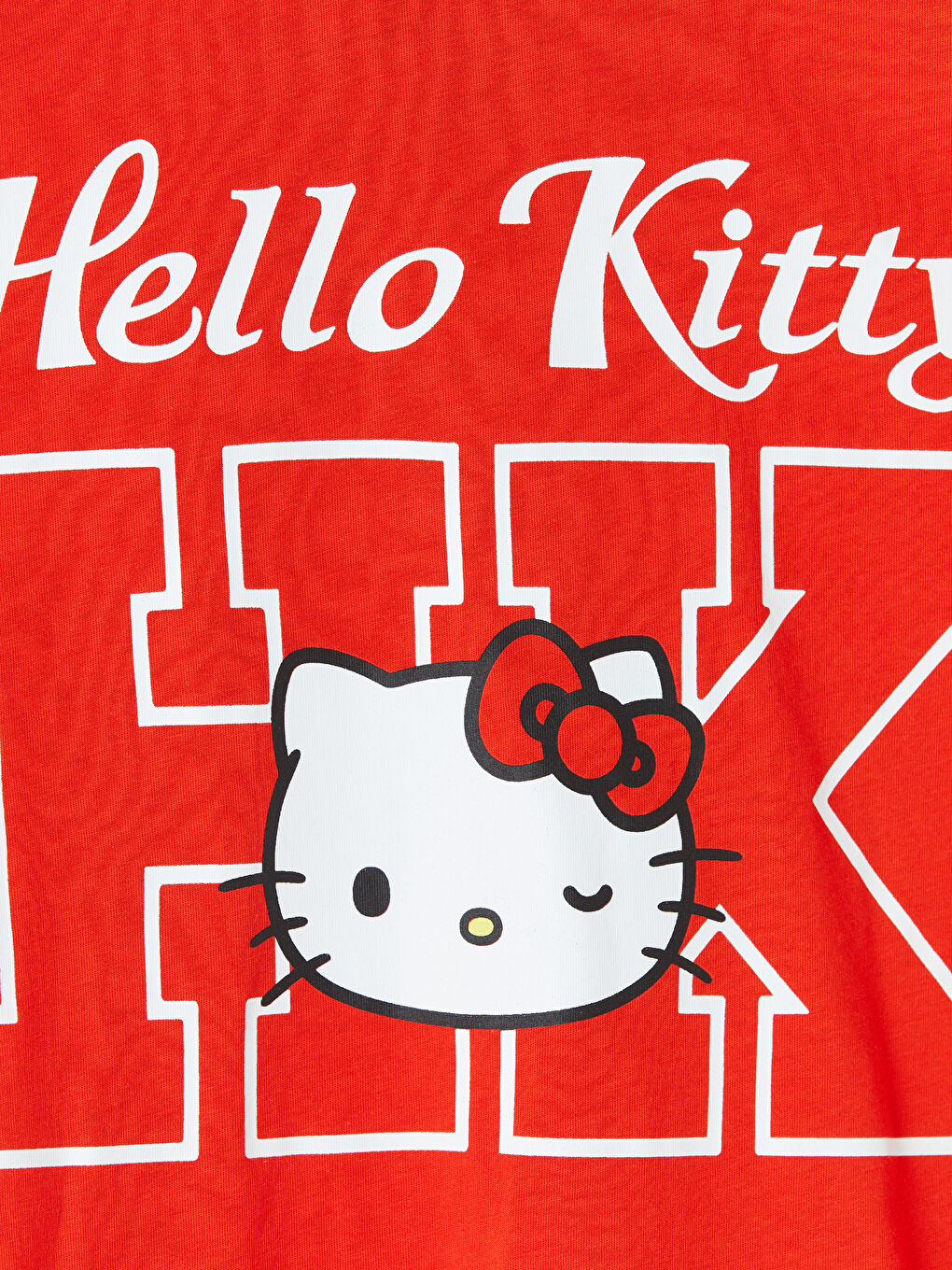 Kırmızı Bisiklet Yaka Hello Kitty Baskılı Kız Çocuk Tişört-3