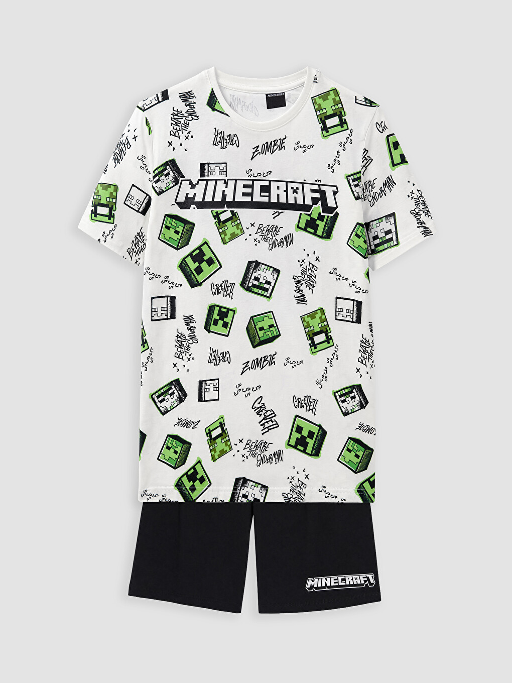 Ekru Minecraft Baskılı Erkek Çocuk Şortlu Pijama Takımı