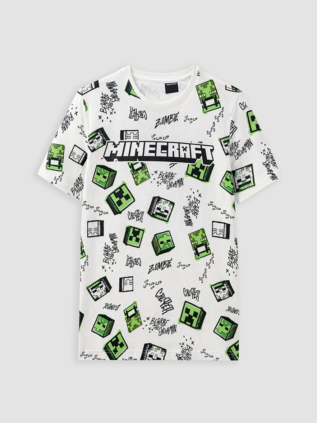 Ekru Minecraft Baskılı Erkek Çocuk Şortlu Pijama Takımı-1