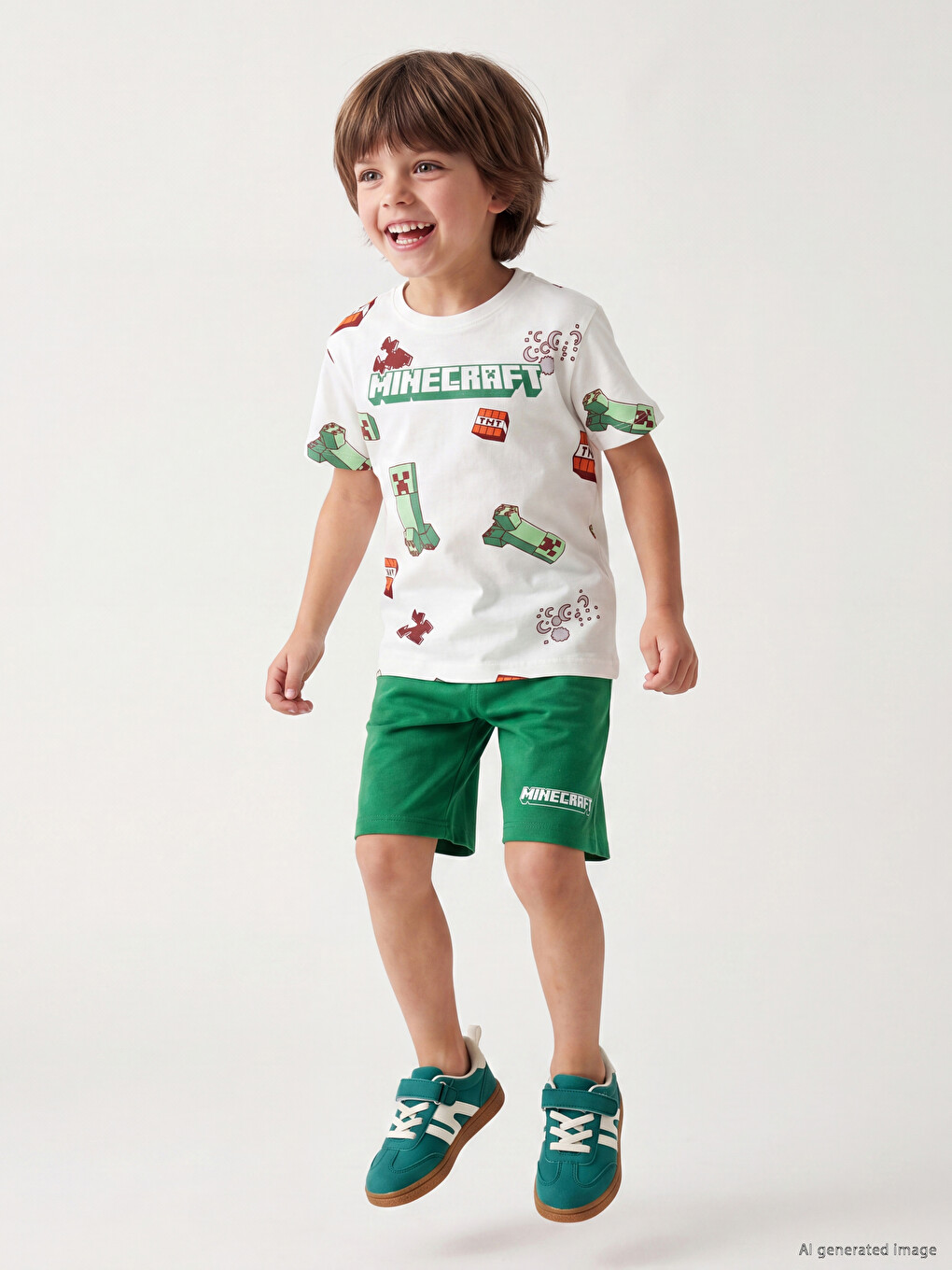 Ekru Minecraft Baskılı Erkek Çocuk Şortlu Pijama Takımı