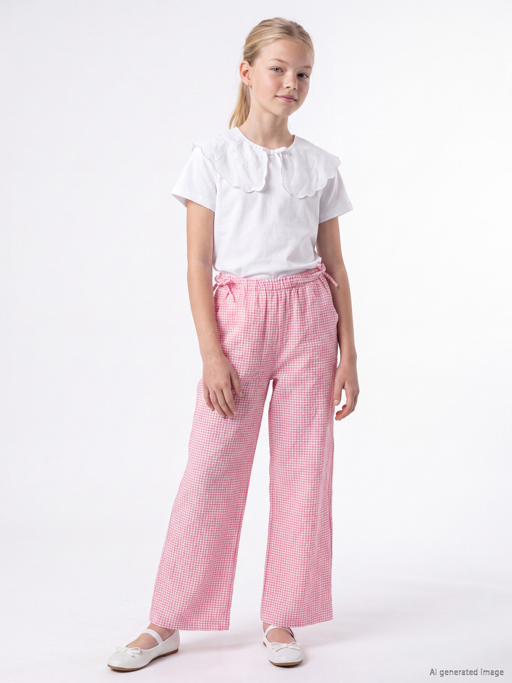 Loose Fit Plaid Girls' Trousers-1