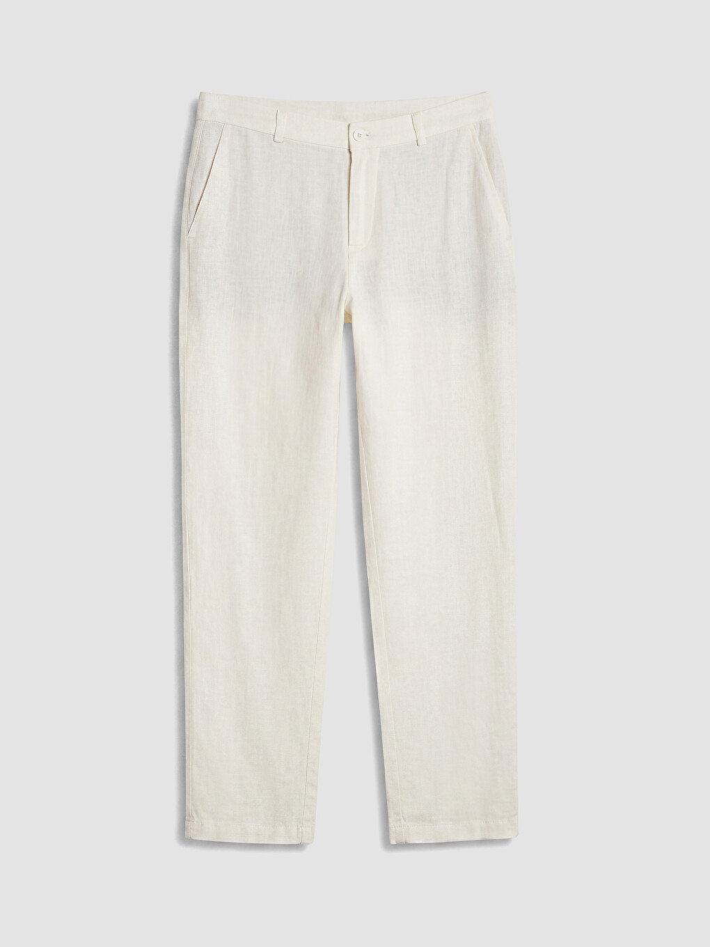 Beyaz Regular Fit %100 Keten Erkek Pantolon