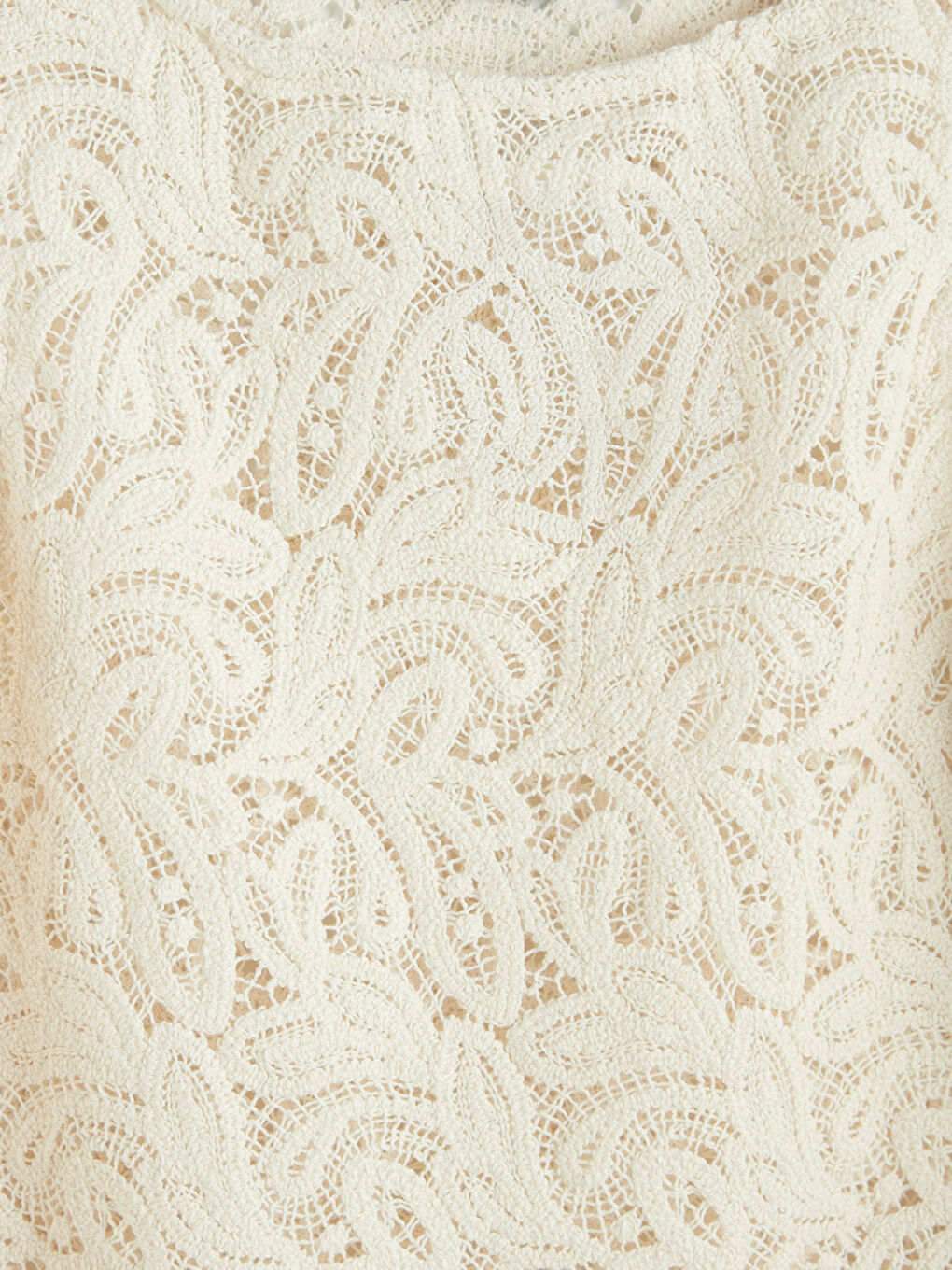 Beyaz Bisiklet Yaka Dantelli Bluz-6