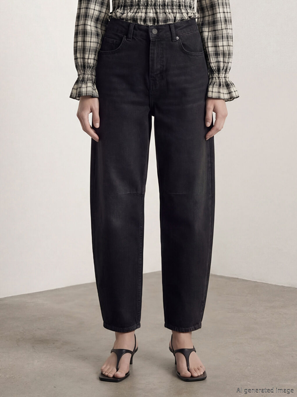 Siyah Baggy Fit Kadın Jean Pantolon-1