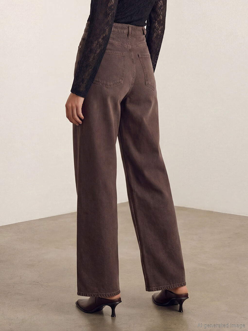 Kahverengi Wideleg Kadın Jean Pantolon	-2