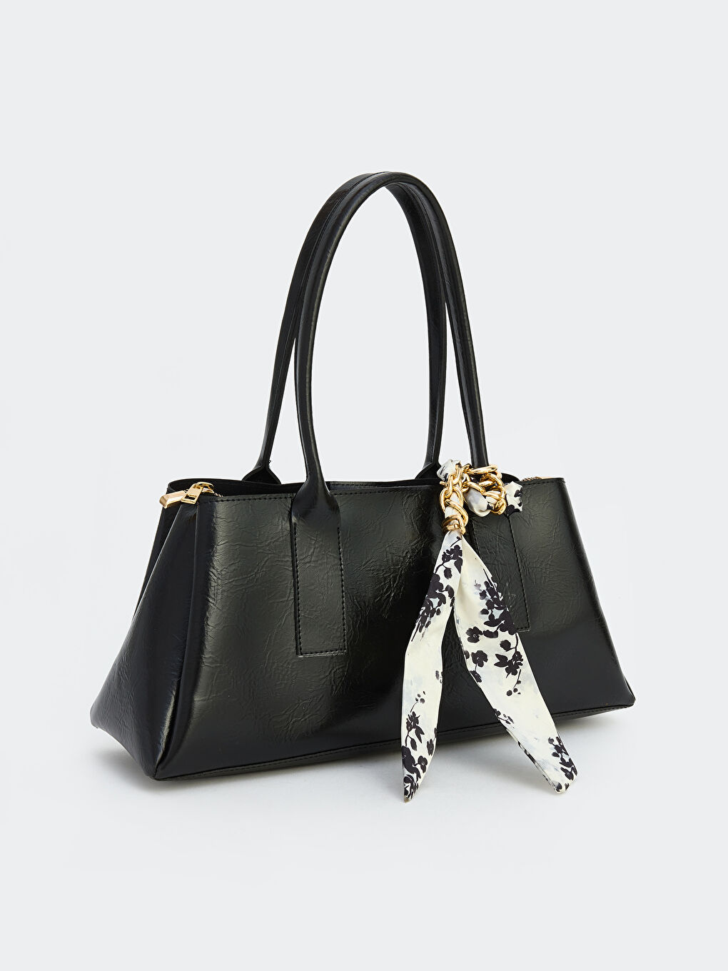 Siyah Deri Görünümlü Kadın Omuz Çantası-2