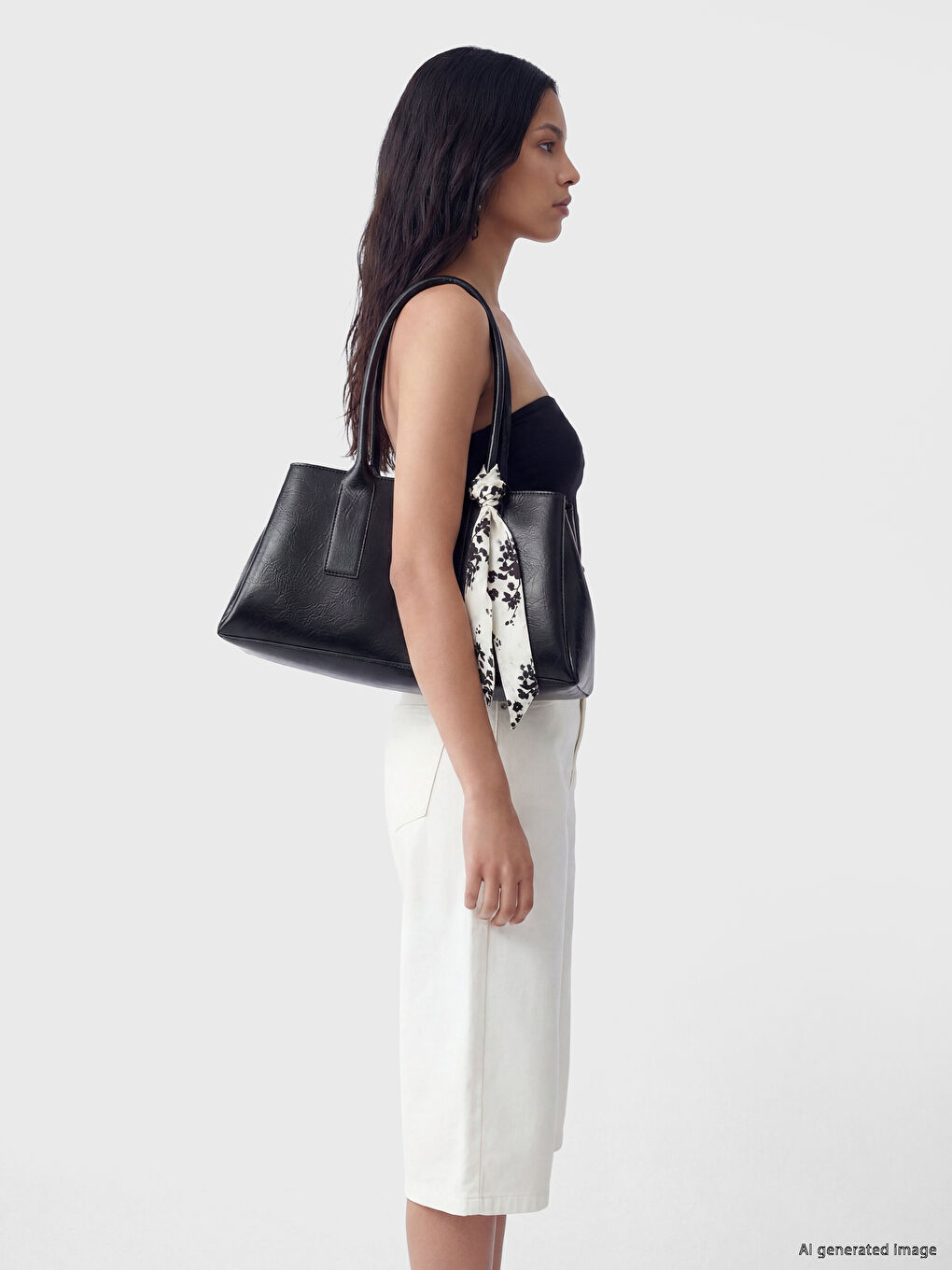 Siyah Deri Görünümlü Kadın Omuz Çantası