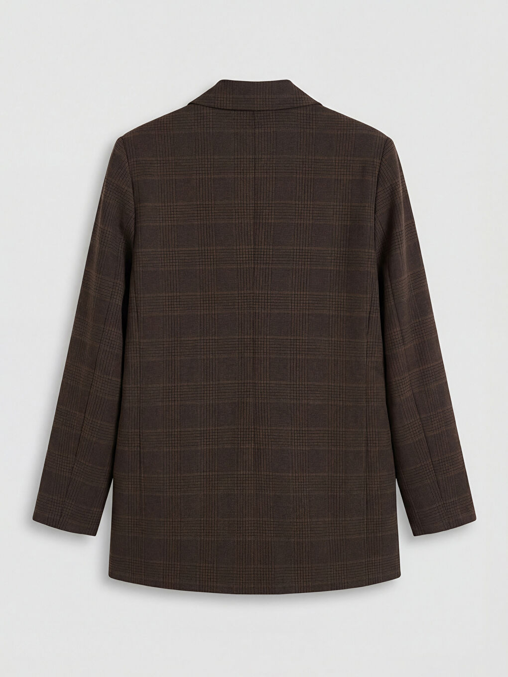 Kahverengi Kruvaze Yaka Ekose Kadın Blazer Ceket-1