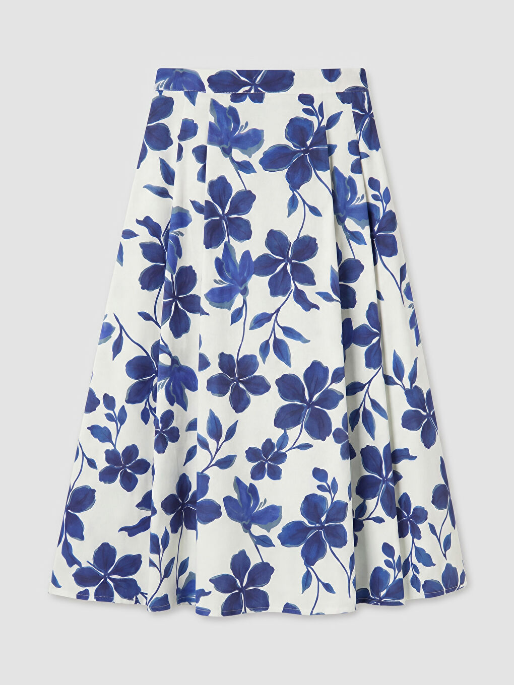 Mavi Beli Fermuarlı Çiçekli A Kesim Etek-1