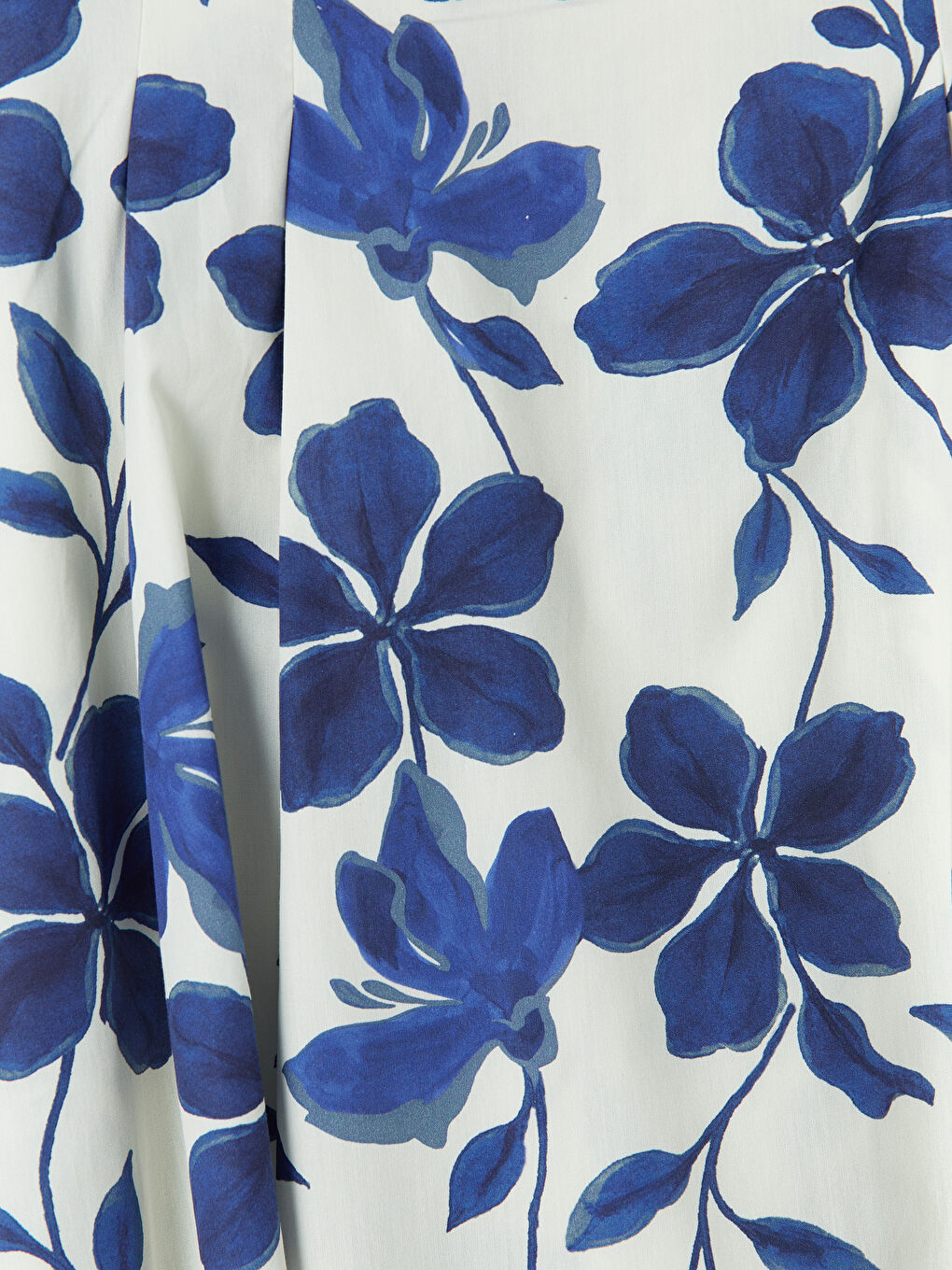 Mavi Beli Fermuarlı Çiçekli A Kesim Etek-2