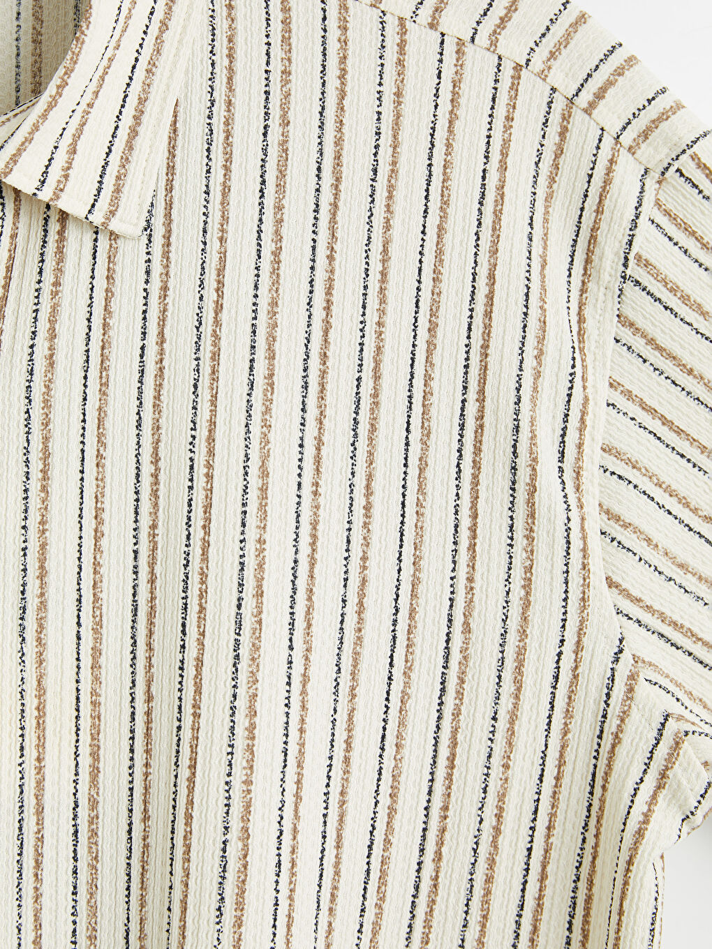 Ekru Regular Fit Çizgili Keten Görünümlü Erkek Gömlek-2