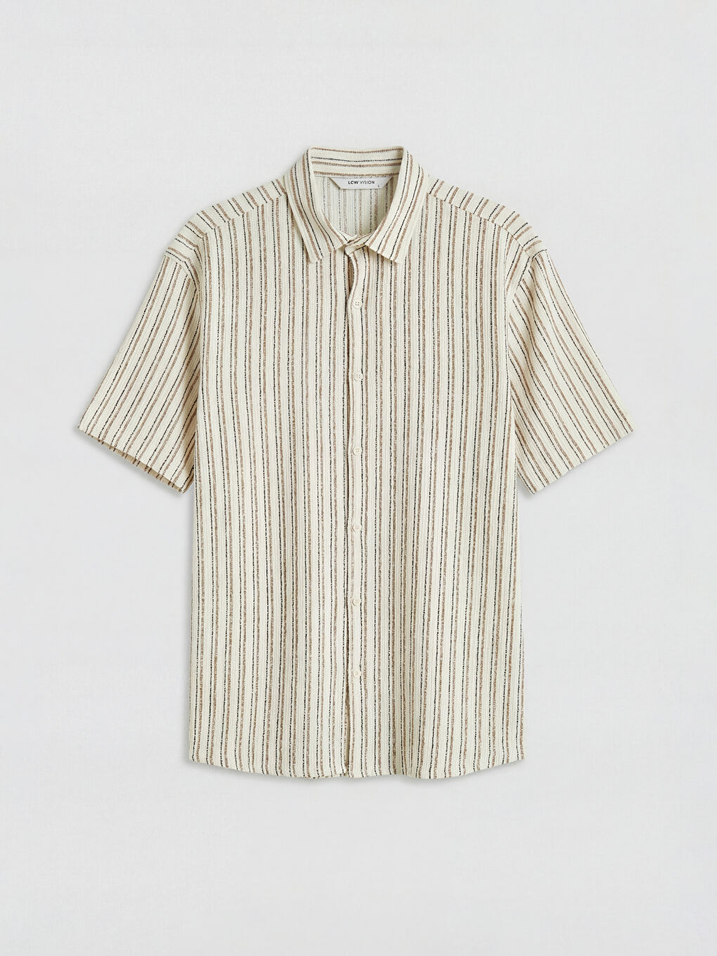 Beyaz Regular Fit Çizgili Keten Görünümlü Erkek Gömlek-3