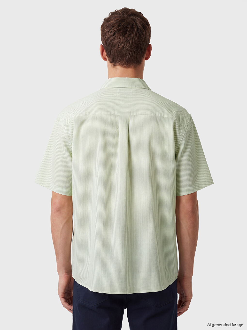Yeşil Regular Fit Çizgili Erkek Gömlek-3