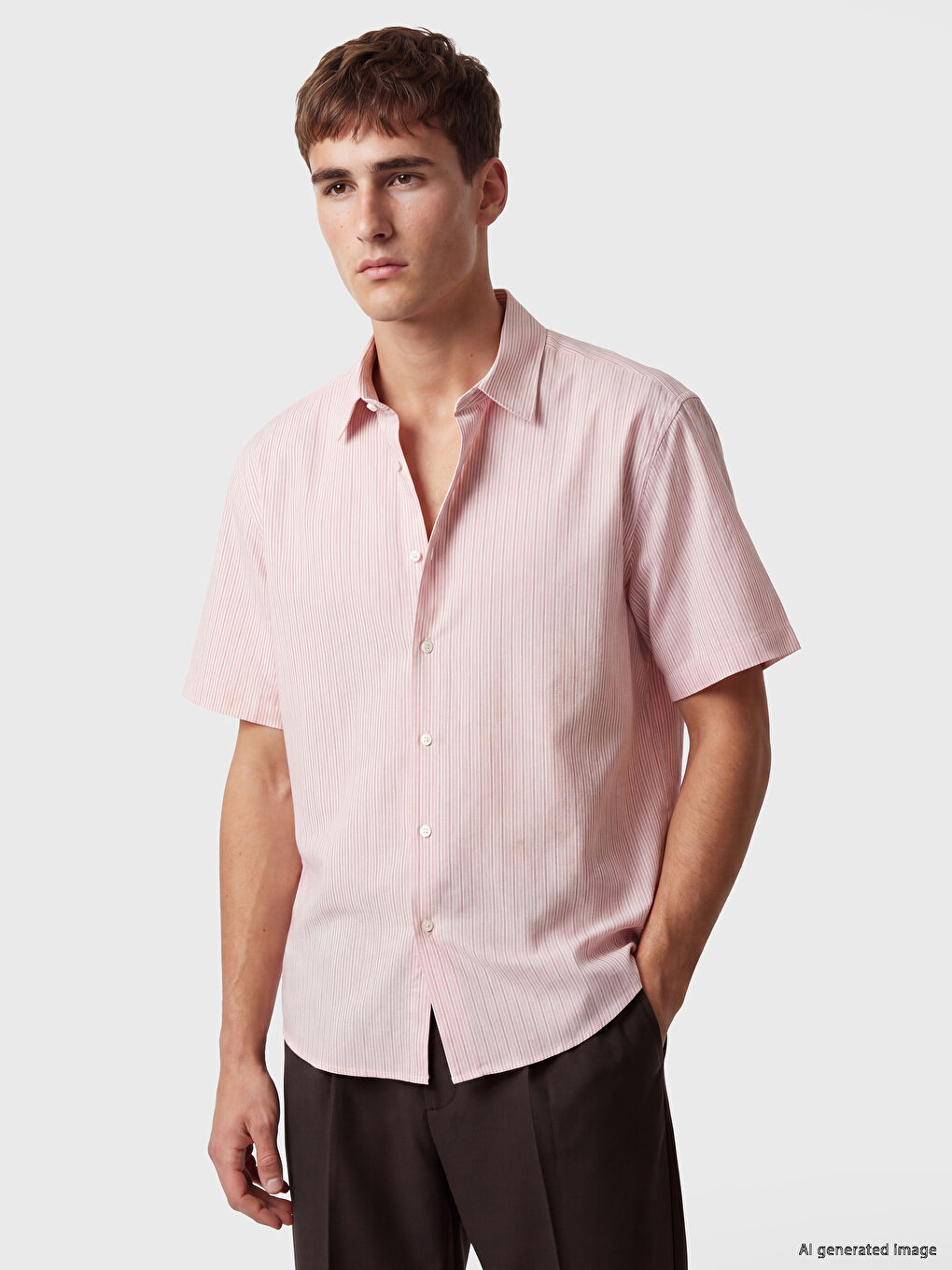 Pembe Regular Fit Çizgili Erkek Gömlek