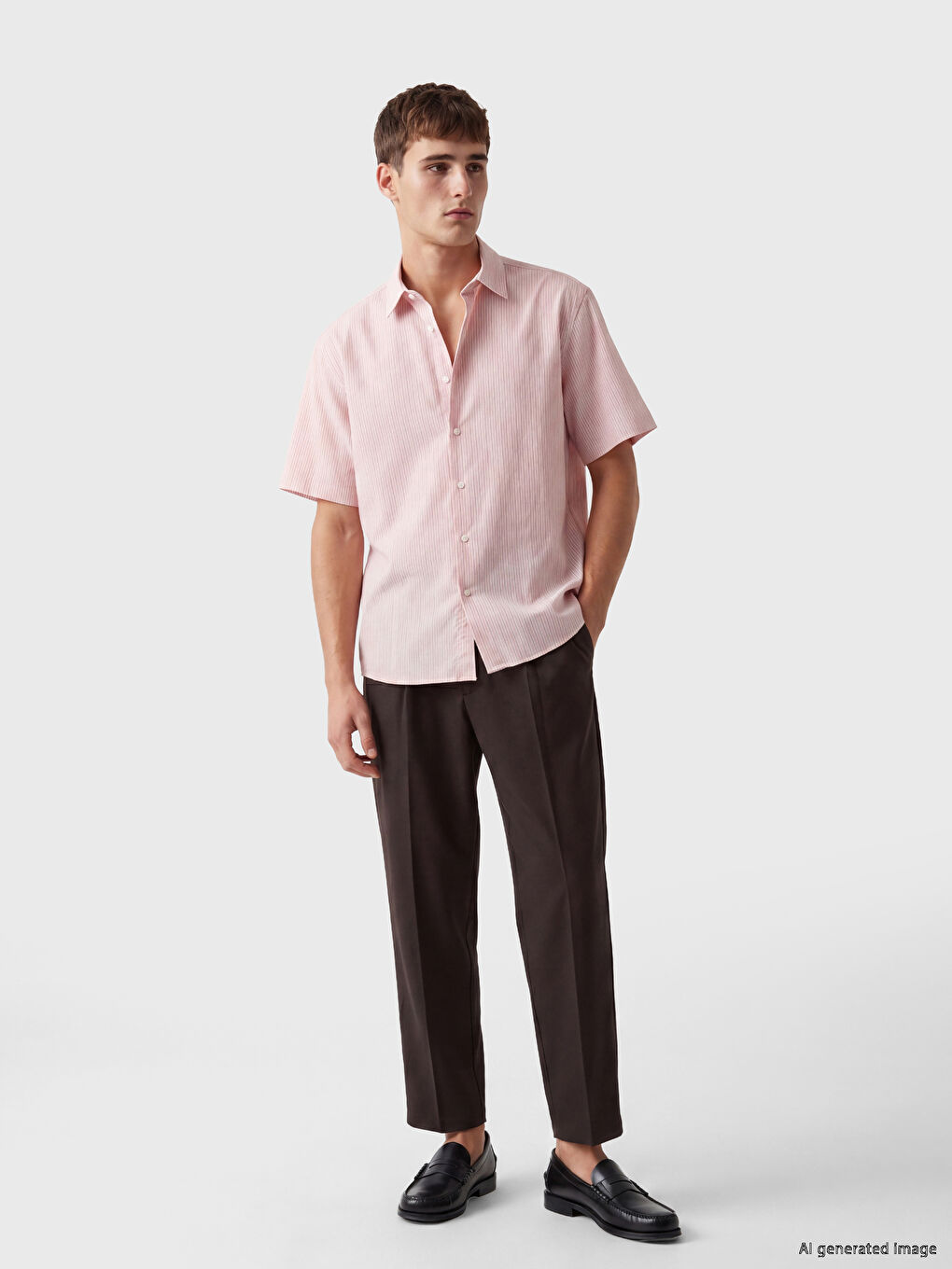 Pembe Regular Fit Çizgili Erkek Gömlek-1