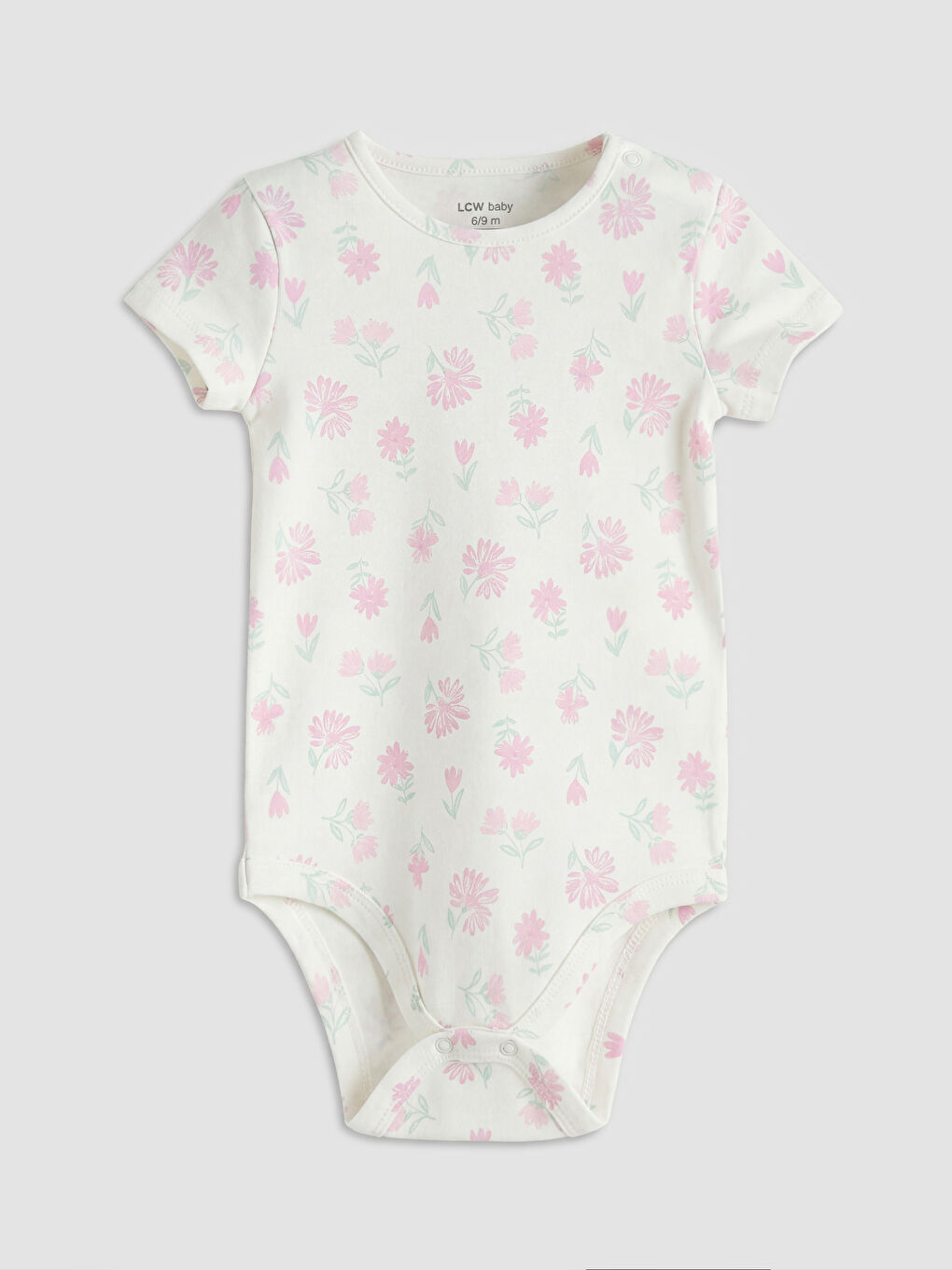 Ekru Bisiklet Yaka Kısa Kollu Kız Bebek Çıtçıtlı Body 2'li-1